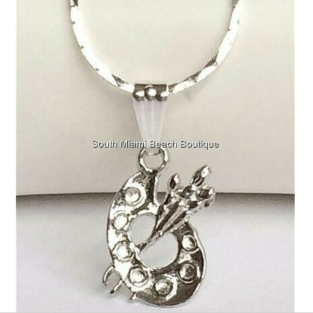 Silver Plated Artist Palette Necklace Art Teacher Gift 18"